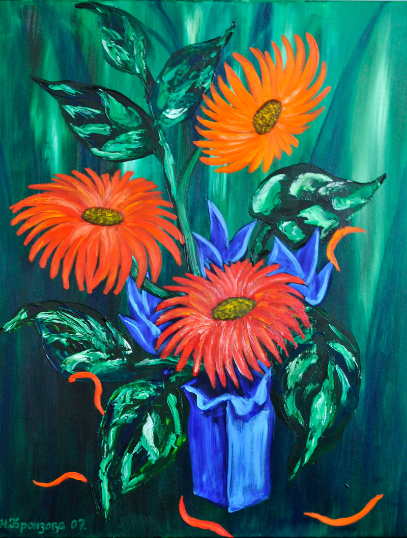 Flowers in blue vase